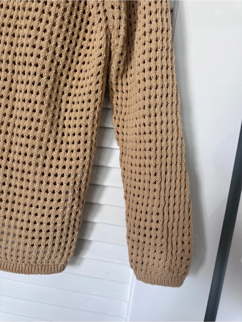 Madewell 100% Cotton Tan Crochet Stitch Open Knit Polo Cardigan Sweater Size S - Picture 10 of 16